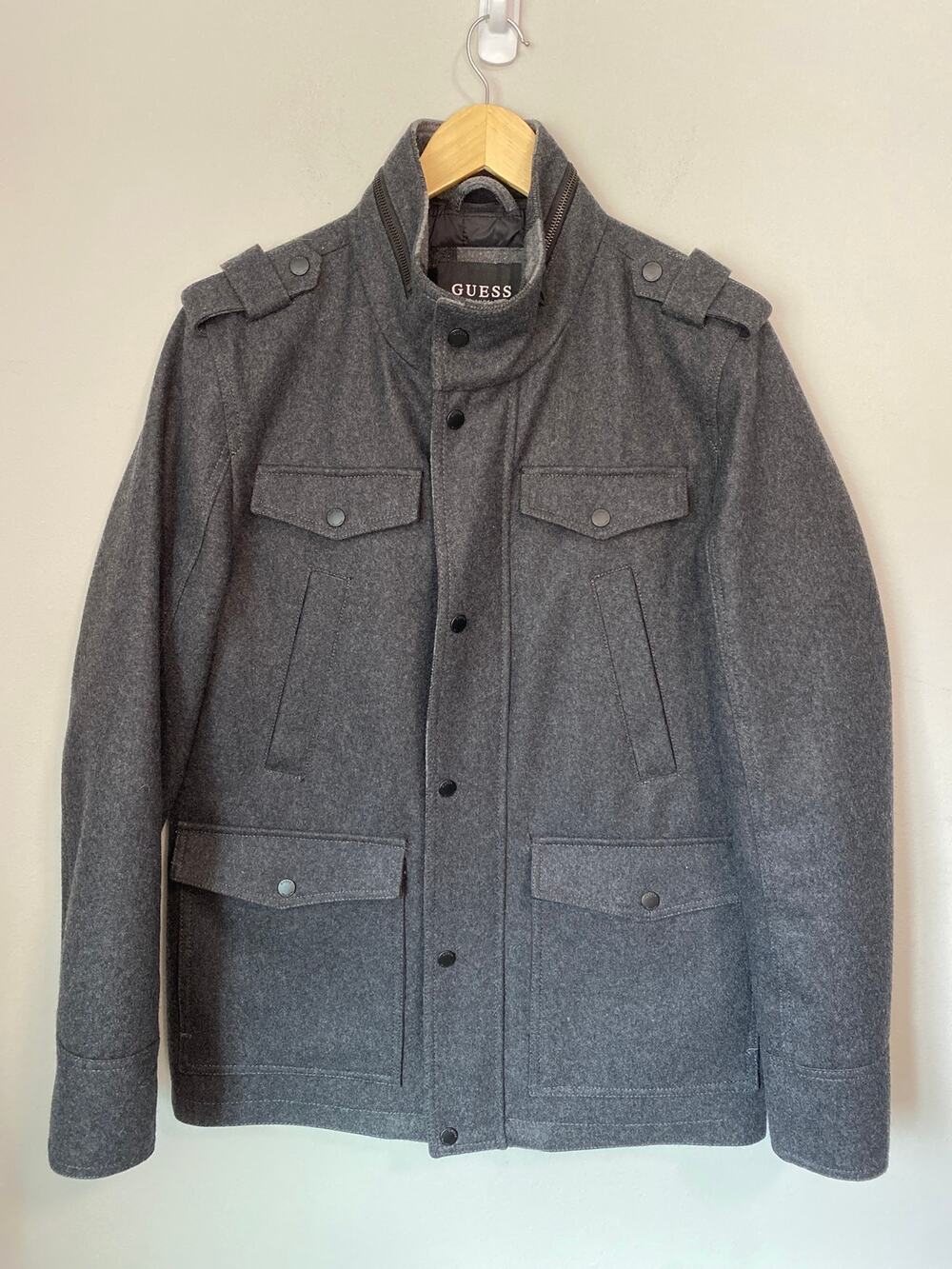 GUESS Men’s Gray Wool Blend Military Field Jacket Coat Size Medium
